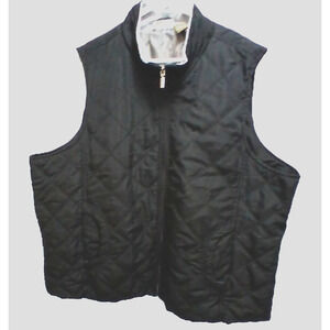 Jane Ashley Quilted Puffer Vest Black 3X Plus Size Zip Front Women's Outerwear